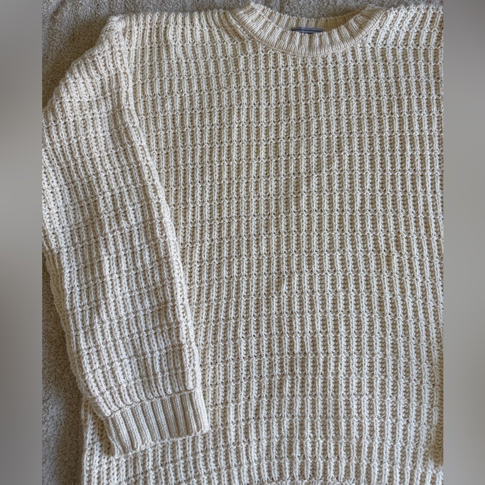 90s Vintage Lambert Cream Chunky Oversized Cotton Sweater Made in USA L Coastal - Picture 7 of 7